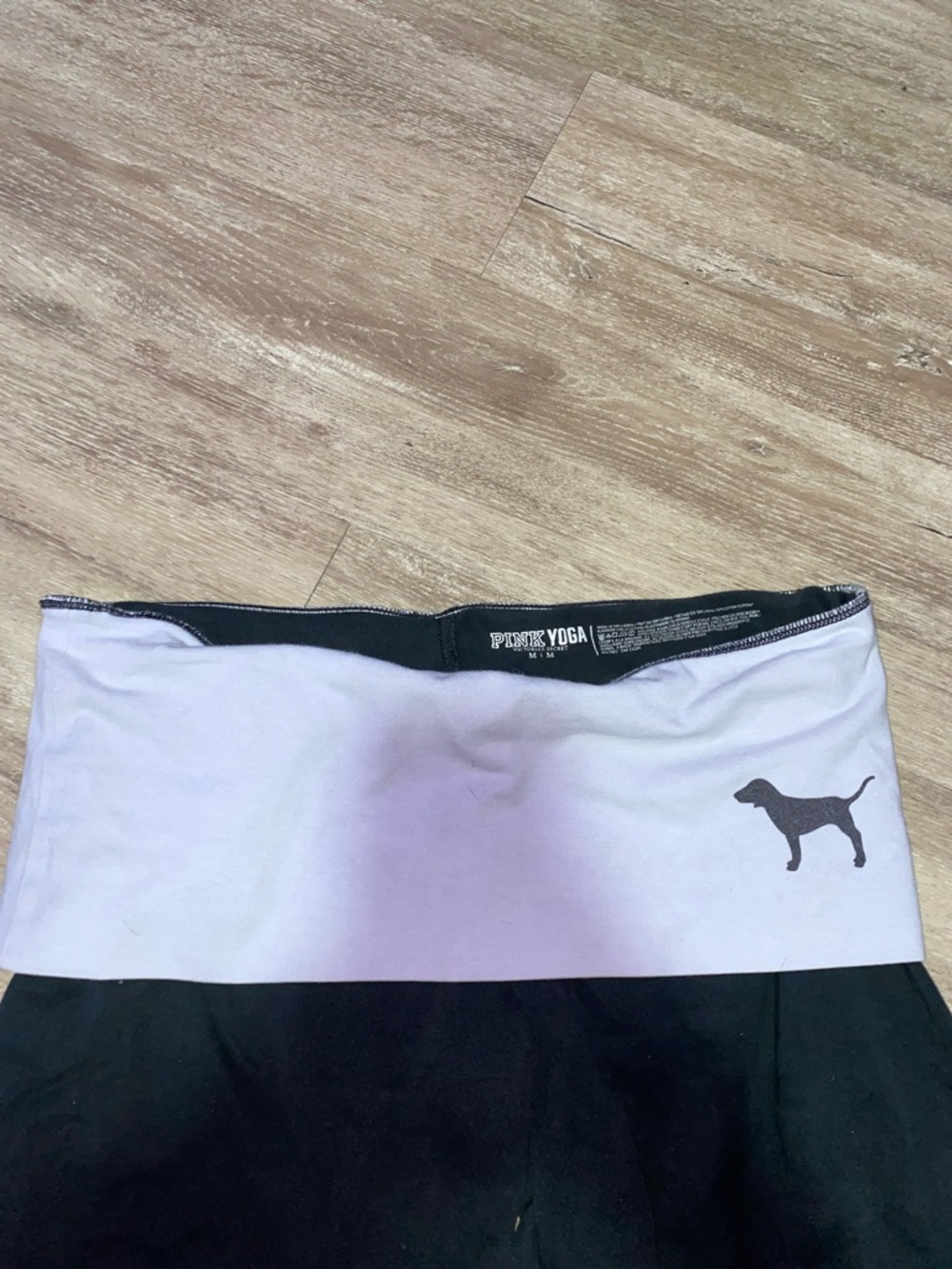 PINK Victoria's Secret Black Leggings with White/Lilac Fold-Over Waistband Y2K - Picture 6 of 7